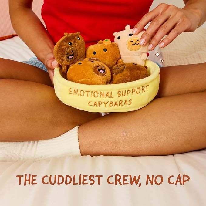 Emotional Support Capybaras by Relatable, Cuddly Stuffed Animals and Plushies Set, Includes 5 Capybara Plush Toys with Carrying Basket, Cute Stuff and Great Gift for Loved Ones of All Ages