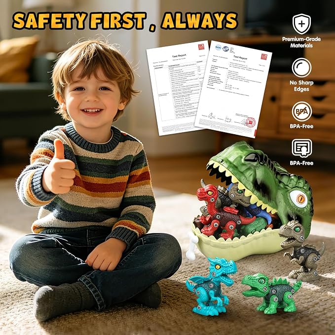 Drefirsa Dinosaur Toys for Kids Age 3-5 5-7, 8Pcs Take Apart Dinosaur Set | Trex Storage Case, Electric Drill Toy, STEM Building Toy, Christmas Birthday Gift for 3 4 5 6 Year Old Boy, Party Favor