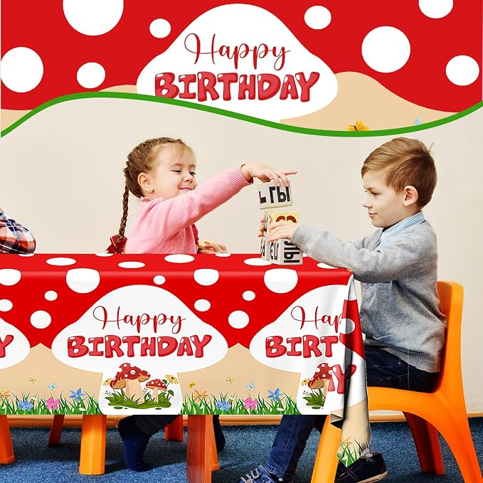 Mushroom Birthday Party Decorations, 3PCS Mushroom Tablecloth Plastic Table Cloth for Mushroom Party Decorations