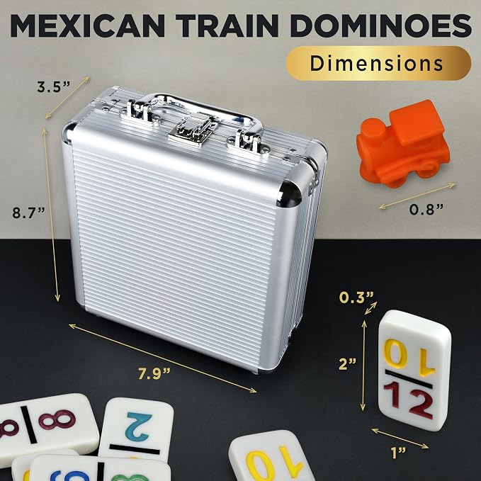 Queensell Mexican Train Dominoes Set with Numbers, Double 12 Dominoes Sets for Adults, Mexican Domino Train for Adults and Family - Domino Sets 91 Tiles with Aluminum Case