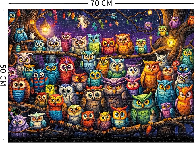 Owl Family Puzzles for Adults 1000 Pieces, Puzzles with Letters on Back, Impossible Hard Difficult Challenging, Precise Interlocking Pieces, Gifts for Father's Day