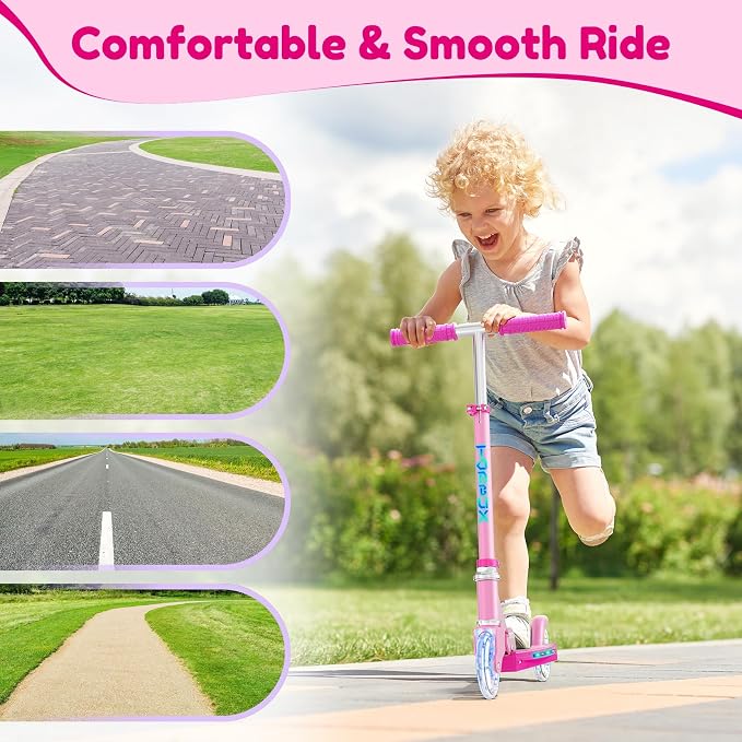 TONBUX Scooters for Kids 5-12, 2 Wheel Scooters with Cool Light Up Stem, Wheels, and Deck, 3 Level Adjustable Height Kick Scooter, Foldable and Lightweight Scooter for Kids 8-12