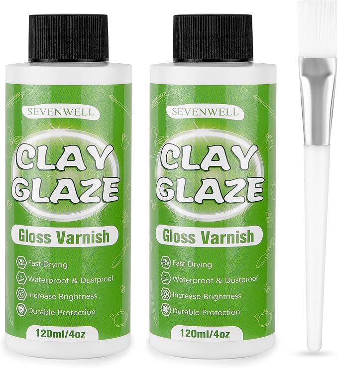 SEVENWELL 240ml Air Dry Clay Glaze, Gloss Clay Varnish Used for Preventing Clay from Surface Wear, Cracking, Scratches, Sealer for Air Dry Clay, Polymer Clay, ResinCrete, Pottery, Acrylic Paint