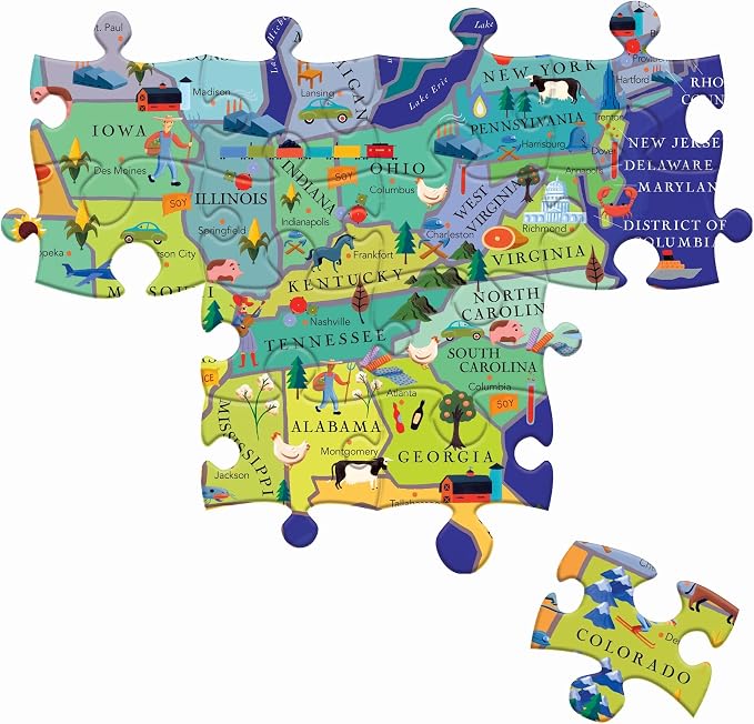 eeBoo 100 Piece Puzzle for Kids - This Land is Your Land Children's Puzzle USA Themed, Large Pieces for Small Hands to Develop Motor Skills
