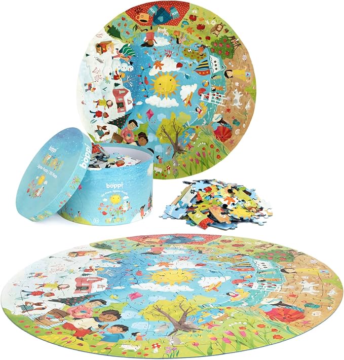 boppi Seasons Round Jigsaw Puzzle with 100% Recycled Card Spring Summer Autumn and Winter Scenes 150 Pieces for Children 5 6 7 8 Years 58cm Diameter
