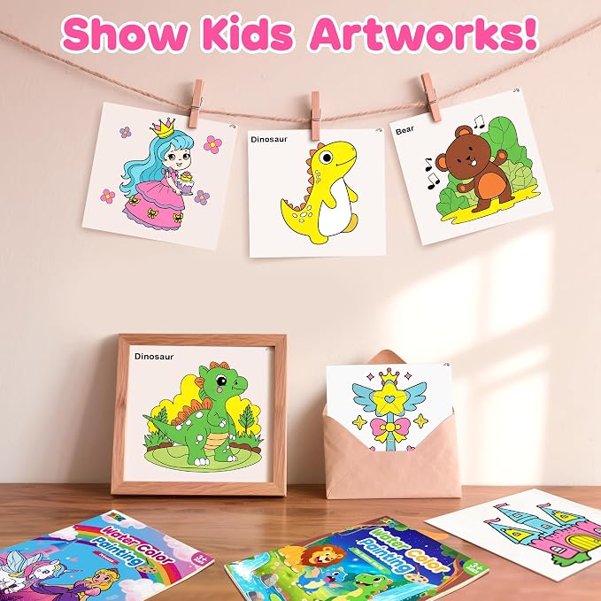 Paint with Water Coloring Books for Kids: 2 Pack Watercolor Painting Books Set for Ages Toddler Girl Boys 3 4 5 6 7 8 Year Old Birthday Gifts - Mess Free Drawing Activity Arts and Crafts Toys Kit