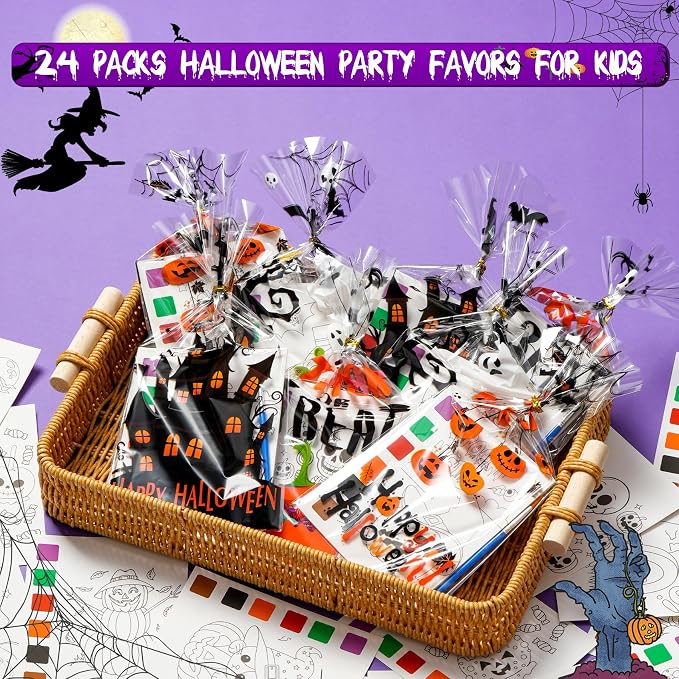 Halloween Party Favors for Kids, 120Pcs Water Coloring Books & 320Pcs Temporary Tattoos Bulk for Goodie Bags Stuffers Classroom Prizes Halloween Trick or Treat Crafts for Kids Party Supplies