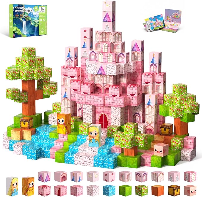 Magnetic Blocks, 48PCS Magnetic Building Cube Set for Kids Ages 3+, Constructions STEM Stacking Tiles Toy Building Birthday Gifts for Girls
