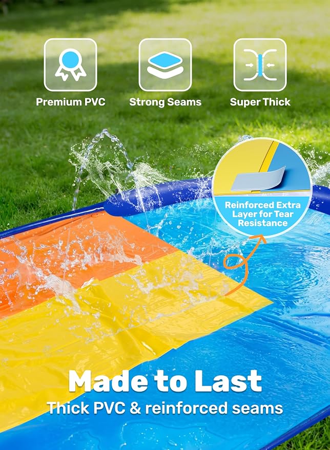 Sloosh Triple Water Slide with 3 BodyBoards, 18FT Lawn Slip Water Splash Slide Summer Toy Splash Pad with Build in Advanced Sprinkler for Kids Adults Backyard Summer Water Fun