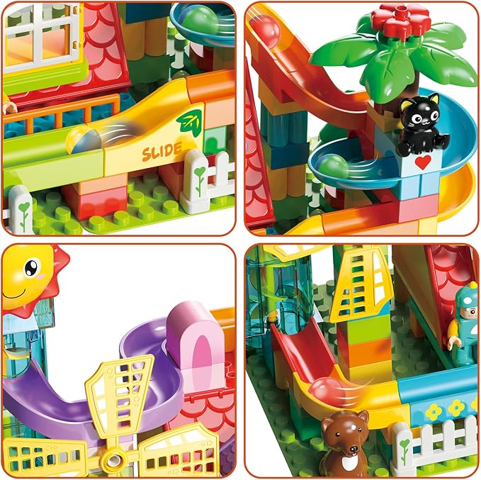 Marble Run Building Blocks Toy - 2 in 1 Compatible Blocks Models with 6 Marble Balls, Montessori Educational Race Track Building Block Set, Classic Blocks STEM Toy for Kid Boys Girls (118PCS)