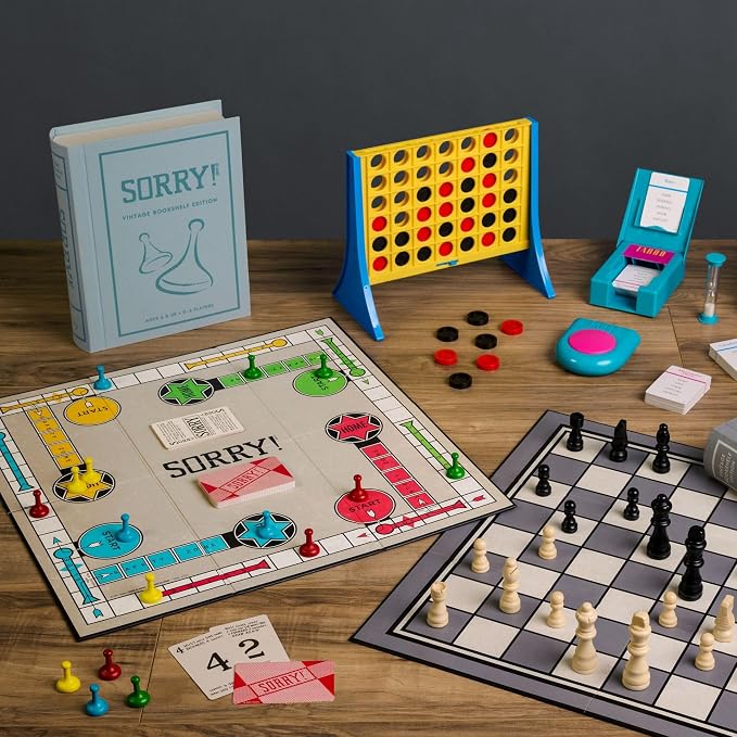 WS Game Company Collection of 15 Vintage Bookshelf Board Games Including Scrabble, Monopoly, Clue, Yahtzee, Chess, Boggle, Candy Land, Connect Four, & Sorry! - Classic Family Games for Kids & Adults