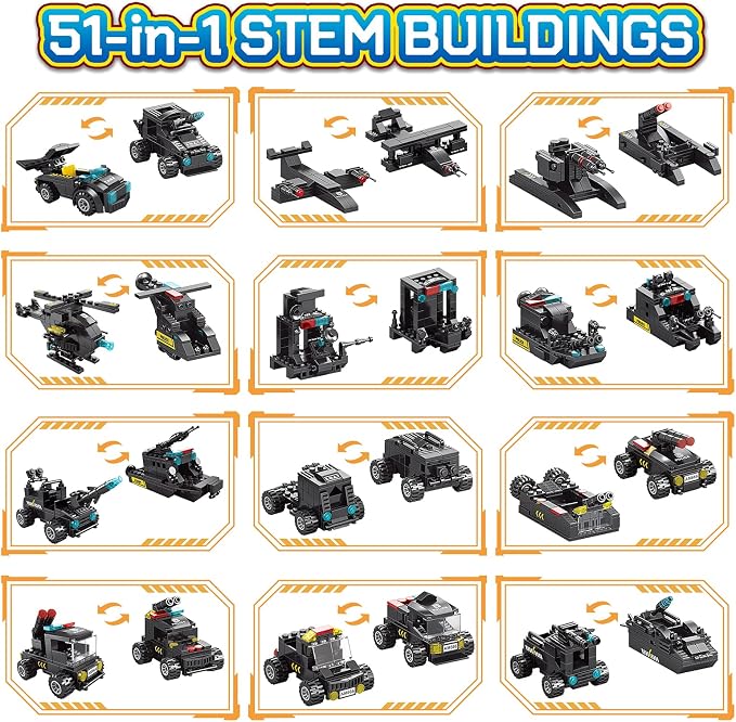 51-in-1 Robot Building Kit for Kids Stem Building Toys Erector Set for Boys 8-12 Engineering Stem Projects Construction Building Blocks Toys Gifts for Boys Kids Age 6 7 8 9 10 11 12 Year Old
