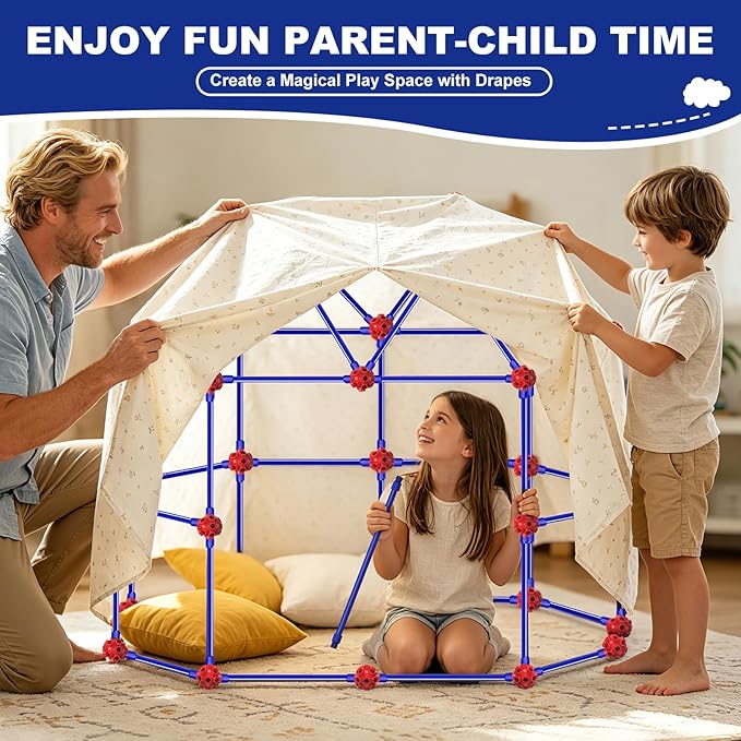 Fort Building Kit for Kids, 140 Pcs STEM Building Toys DIY Castles Tunnels Play Tent, Ultimate Creative Set for Indoor Outdoor,Christmas Birthday Gifts for 4 5 6 7 8 9 10 11 12 Years Old Boys Girls