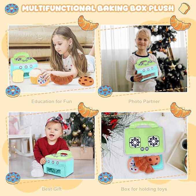 My First Baking Plush, Baby Baking Toy Set with 5 Pcs Dessert Plushies for Toddlers, First Birthday Gifts for Boys Girls