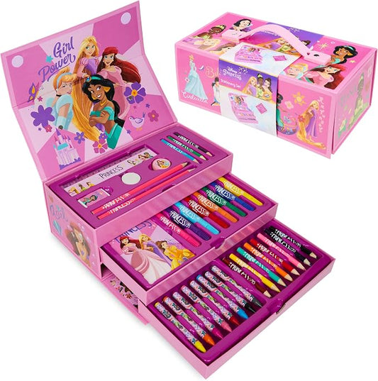 Disney Stitch Colored Pencils Art Supplies Kids School Supplies Set Stationery Girls Drawing Pencils Supplies Travel Case with Crayons Arts and Crafts for Kids 4-12 (Pink Princesses)