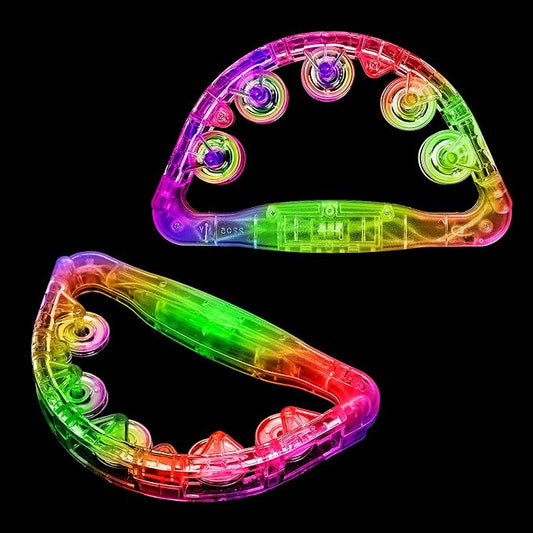 Light Up Tambourines for Adults, Sensory Toys for Kids with Autism，Musical gifts and Karaoke toys for special needs kids, Fun Neon Glow for Birthdays & Concerts (2 PCS)