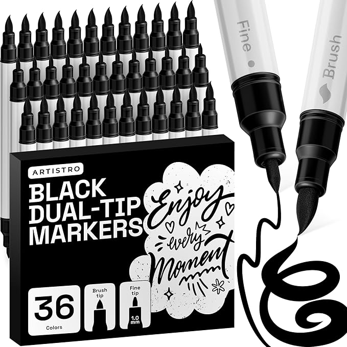 ARTISTRO 36 Black Acrylic Paint Markers - Paint Pens for Drawing - For Fabric, Rock, Glass, Wood, Molds - Arts & Crafts Gift for Adults, Teens, Kids, Classroom Must Haves & School Supplies
