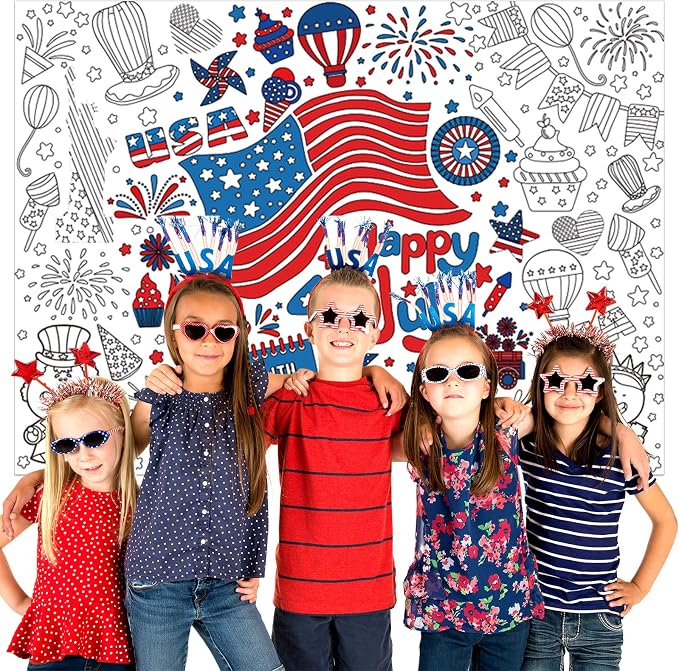 ZOIIWA 4th of July Coloring Poster Giant Coloring Poster Large American Independence Day Coloring Tablecloth Jumbo Coloring Books Classroom Home Birthday Party Supplies Favor 31.4 x 43.3 in