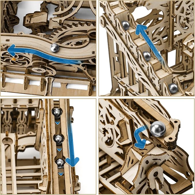 OWNONE 1 3D Wooden Puzzle Marble Run for Adults, DIY Marble Run Wooden Model Kit, HDF Material, Mechanical Puzzle, Modern Style, 334 Pieces, 1 Set, 1 Item, 1 Package