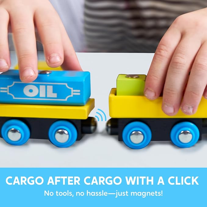 Montessori Wooden Train Toy Set for Kids, 12PCS Magnetic Train Cars with Storage Gift Box, STEM Educational Toy for Boys & Girls, Ages 3-8 Years, Easter Birthday Party Gift