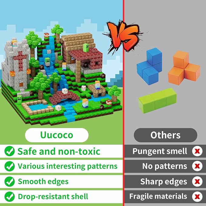 Uucoco 100 PCS Magnetic Blocks - Building Blocks Toy Magnetic Tiles for Kids, Build World Cubes Toys Gifts for Kids Boys Girls Age 3 4 5 6 7 8-12 Year Old, Christmas Birthday Gift