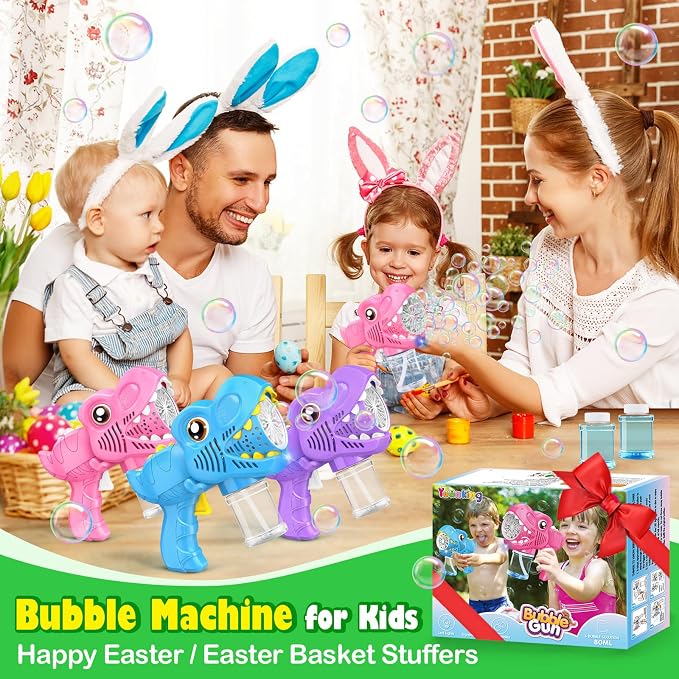 3PC Bubble Gun for Kids with 3 Bottles Solutions 13 Holes Turbo Mode Auto Bubbles Machine Birthday Gifts for Girls Kids Toys for Ages 3 4-8 Valentines Day Gifts Easter Xsmas Outdoor (Blue+Pink+Purple)