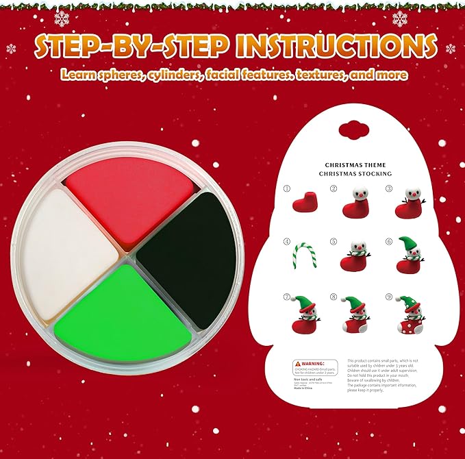 Air Dry Clay Kit - Christmas Theme, Modeling Clay for Kids, DIY Magic Clay with Sculpting Tools and Tutorials,12 Boxes Molding Clay, Ultra Light, Soft & Non-Sticky, Arts and Crafts Gift for Kids