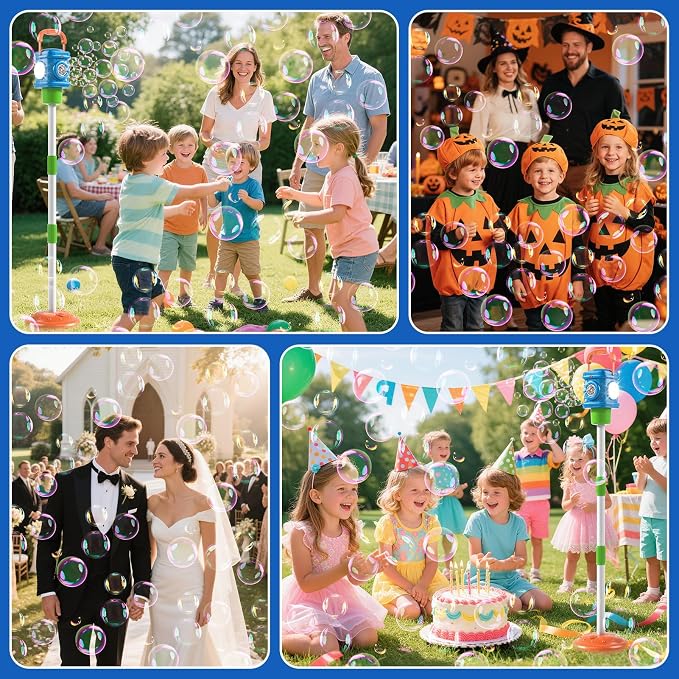 Bubble Machine for Kids, Automatic Bubbles Blower Maker for Kid Toddlers, 2-In-1 Remote Control Street Lamp Bubble Maker with Adjustable Height, Bubble Maker for Wedding Birthday Party Camping Outdoor
