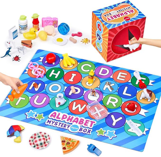JoyCat Mystery Alphabet Box for Kids 52 PCS Letters Sorting Matching Game Activities Letter Sounds Fine Motor Learning Toys for Preschool Kindergarten Classroom - Easter Basket Stuffers Gifts for Kids