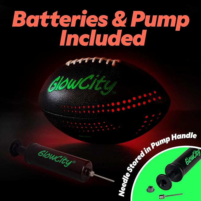 GlowCity Glow in The Dark Football - Size 3/6 Light Up Ball Gifts for Kids, Junior & Teens - Bright Football for Night Outdoor Games - Sports Birthday Gift Ideas for Boys Ages 6 7 8 9 10 11 12 13 14