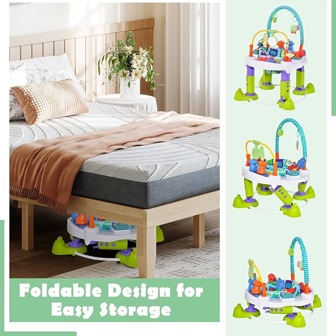 HONEY JOY Baby Bouncer Activity Center, 4 in 1 Toddler Bouncing Activity Saucer & Playtime Mat & Activity Table, Toy Rack, 3 Adjustable Heights, Foldable Activity Center for Infant Boys Girls