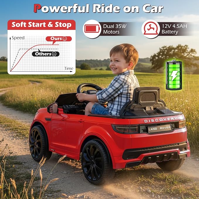 Costzon Ride on Car, Licensed Land Rover Discovery Sport Electric Vehicle, 12V Kids Car with Parent Remote Control, Music, Horn, Song, Gift for Aged 3+ (Red, 38” x 24” x 17”(L x W x H))