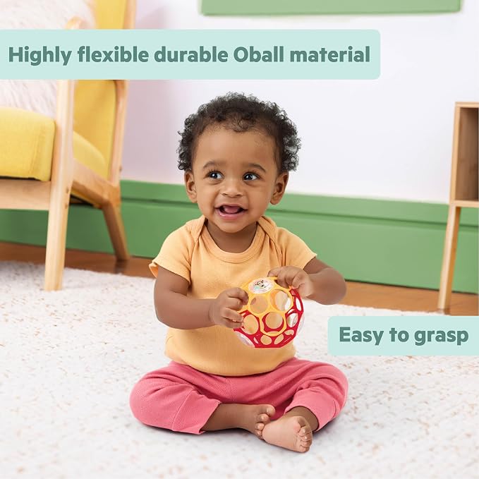 Disney Winnie the Pooh Oball Easy-Grasp Rattle by Bright Starts, Infant Toy in RedYellow, Age Newborn and up, 4 Inches