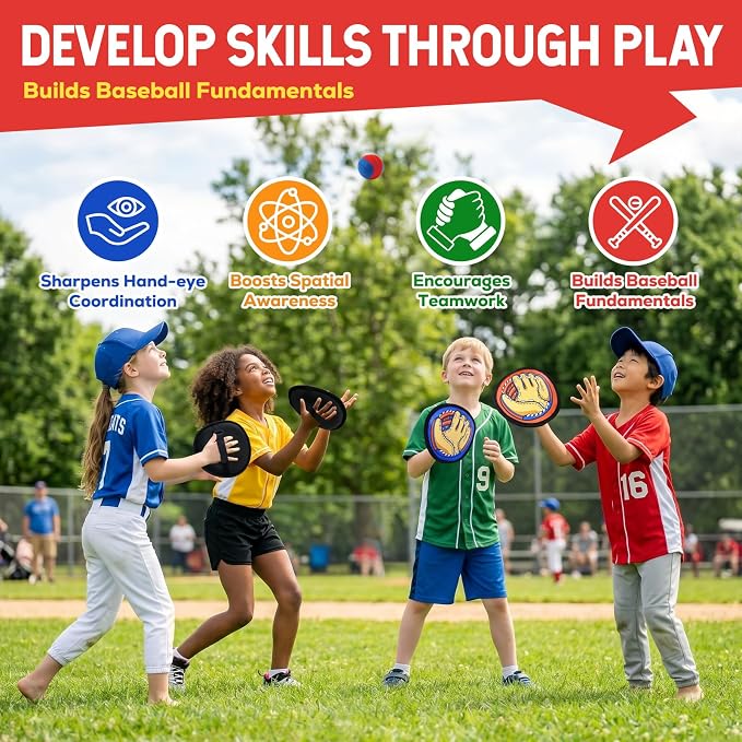 Toss and Catch Ball Game Set for Kids - Easy to Use Sticky Balls& Beginner Baseball Glove, Outdoor Games Toy for Family Beach Yard Pool Camping, Fun Gifts for Boys& Girls Ages 3 4 5 6 7 8-12 Years Old