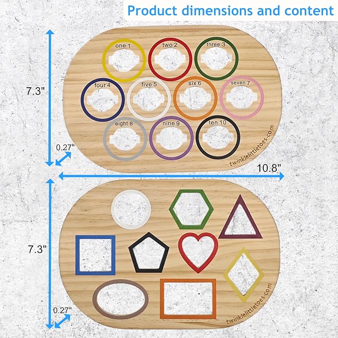 Wooden Inserts for Sensory Table – Color Sorter & Shapes Board (Set B of 2) – Montessori Fine Motor Skills Toys, Non-Toxic Pine Wood, Fits Small TROFAST Bins