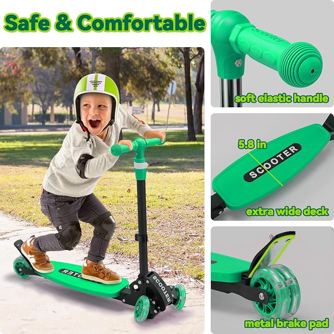 Scooter for Kids 3-12, Kid Scooters with Extra-Wide Deck, 165 lbs Capacity, 3 Wheel Kick Scooter with Lean to Steer, Height Adjustable Handlebar, Light Up Wheels for Stable Smooth Riding, Child Gift