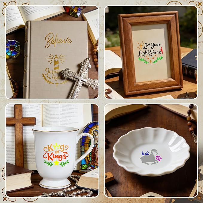 72 PCS 3x3 Inch Religion Christian Stencils for Painting - Religious Jesus Christ Cross Angels God Reusable Painting Templates on Wood, Glass, Fabric, Window Door Decor DIY Decoration