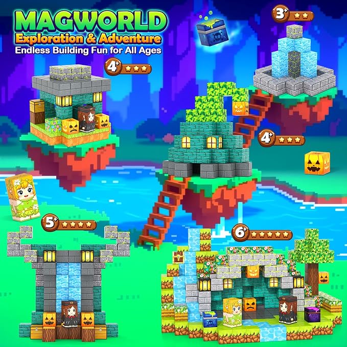 Gooidea Magnetic Blocks - 100 Building Blocks Mine Magnets Building Craft Autistic Kids Friendly Sensory Toys STEM Creative Toy Game for Kids Age 3-5 4-6 5-7 8-12 - Magical Enchanted Playset