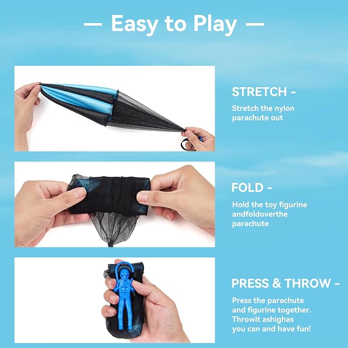 Yeeeasy Tangle-Free Parachute Toys for Kids - Outdoor Flying Game for Boys Girls Age 3-12 - Rip-Stop Hand Throw Army Men Action Figures - STEM Science Gift & Stocking Stuffers - Large 3Pcs