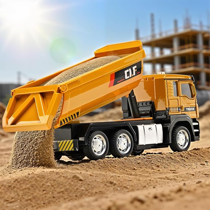 Dump Truck Toys for Boys 3-5 Year Old,Dump Truck Toy Metal Diecast Cab,Pull Back Toy Dump Trucks Construction Vehicles with Lights and Sounds,Construction Trucks for Kids 3 Year and UP