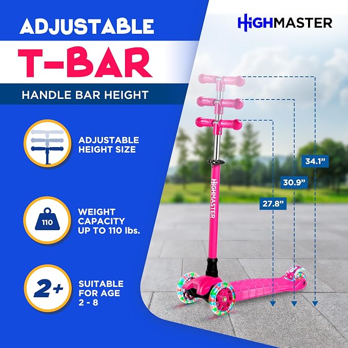 HighMaster Kids Scooter – 3 Wheel Kick Scooter for Children and Toddlers – Adjustable Handlebar with LED Wheel Lights – Indoor and Outdoor Fun