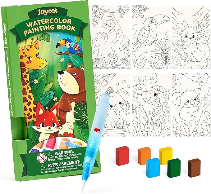 JoyCat Pocket Paint with Water Coloring Books for Kids, Art & Craft Activity Toy Set, Creative Travel & Home Painting Kit, Gifts for Girls & Boys Ages 3-8 (Animals)