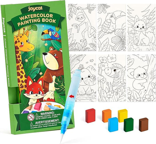 JoyCat Pocket Paint with Water Coloring Books for Kids, Art & Craft Activity Toy Set, Creative Travel & Home Painting Kit, Gifts for Girls & Boys Ages 3-8 (Animals)