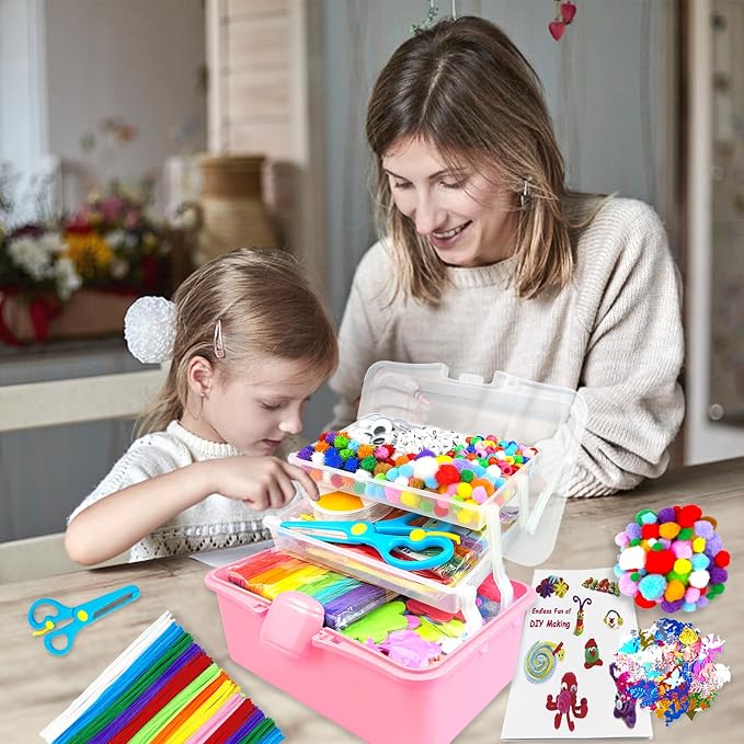 3000 Arts and Crafts Supplies for Kids Craft Kit Craft Box with Pipe Cleaners Arts and Crafts for Kids Age 4-6, 6-8, 8-12 DIY School Supplies Materials Set Toys Gifts for Girls Boys Toddlers, Red