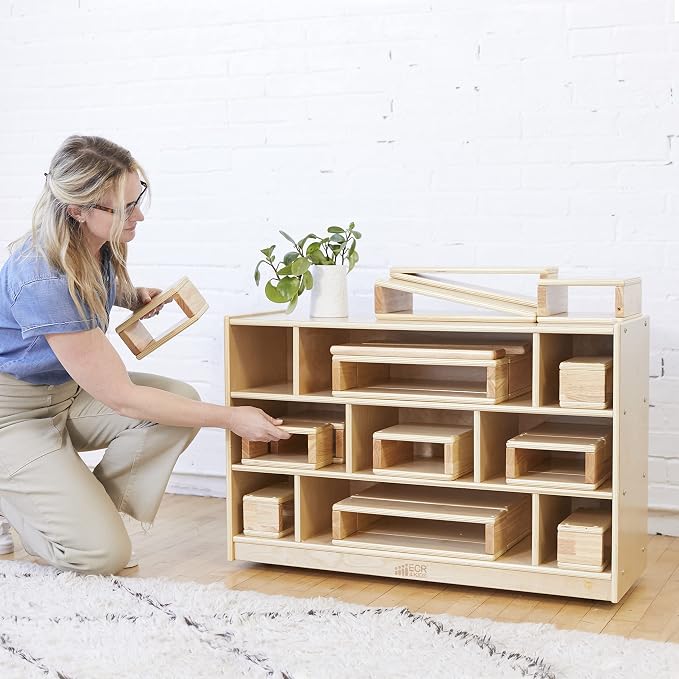 ECR4Kids Blocks and Arches Wooden Stacking Playset, Montessori Toys, Natural, 18-Piece