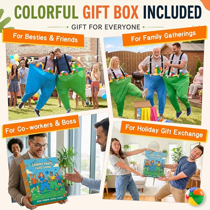 Granny Pants Yard Game for Adults and Kids, Big Pants Ball Catch Game with 2 Giant Pants, Balls, Pumps & Storage Bag, Outdoor Tossing Games for Birthday Party, Backyard Party, Family Reunion