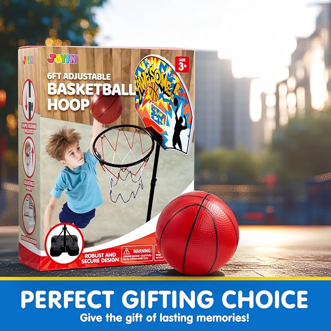 JOYIN Indoor Kids Basketball Hoop with Stand, Toddler Basketball Goal Adjustable Height 28ft-6.2ft, Portable Mini Outdoor Toys for Boys Girls Age 3 4 5 6 7 8, Inside Outside Sport Games for Fun