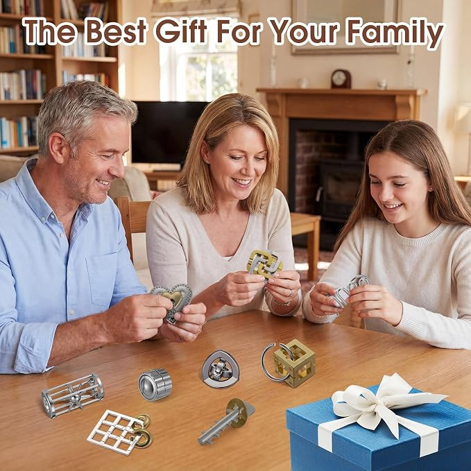 Wettarn 9 Pcs Metal Brain Teaser Puzzles 3D Steel Puzzle Set for Adults IQ Logic Challenge Disentanglement Unlock Interlocking Games Smart Logic Test Toys for Adults Mind Challenge(Novel Style)