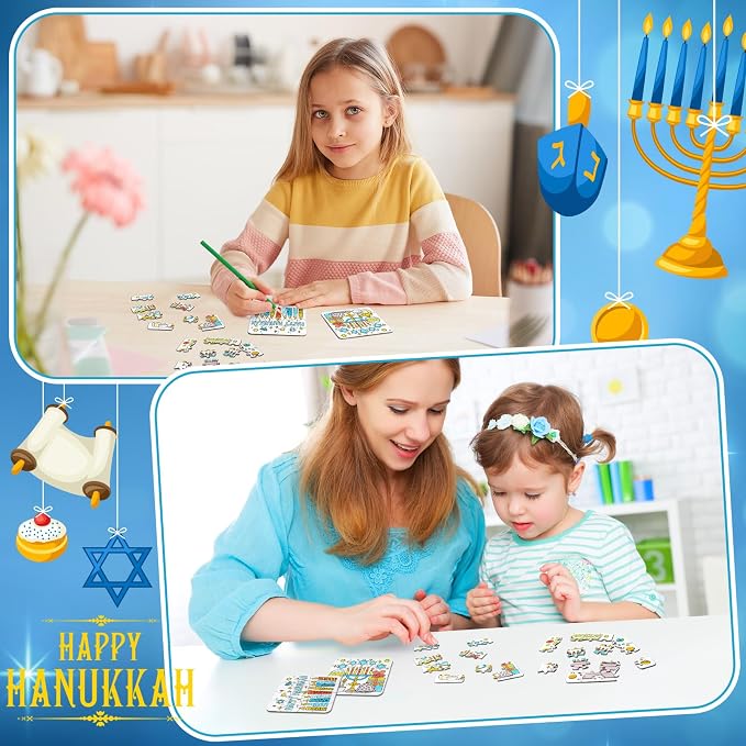 Realspring 24 Pack Hanukkah Color Your Own Jigsaw Puzzles for Kids 3-5, 4-6, 6-8, Coloring Crafts DIY Paper Puzzles Party Favors Gifts for Toddler Children Learning Education Toys