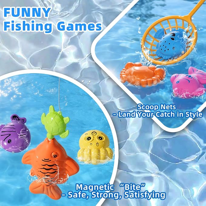 Magnetic Fishing Game Toys with Inflatable Pool for Toddlers 1-3 3-5, Kids Bathtub Pool Water Table Toys, Birthday for 2 3 4 5 6 Year Old Boys Girls